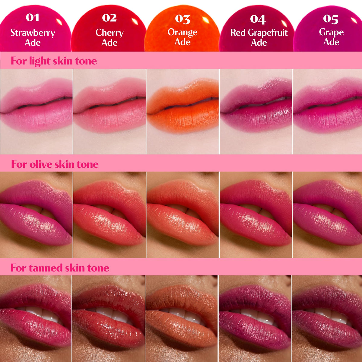 ETUDE texture swipe of Strawberry Ade tint showing smooth, buildable pigment benefit