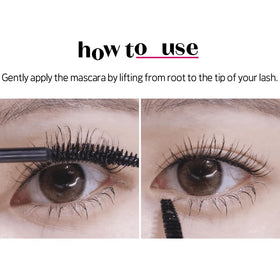 ETUDE mascara resisting droplets to illustrate waterproof and smudge-proof benefit