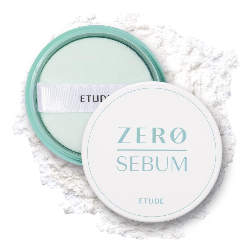 ETUDE front packaging of zero sebum loose powder shows compact design and brand