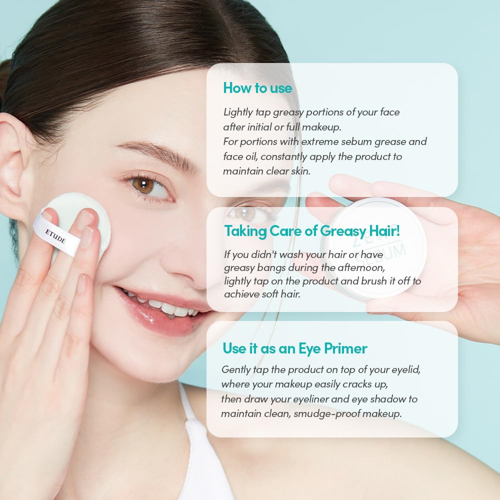 ETUDE powder dusted on hair roots to absorb oil between washes and refresh style