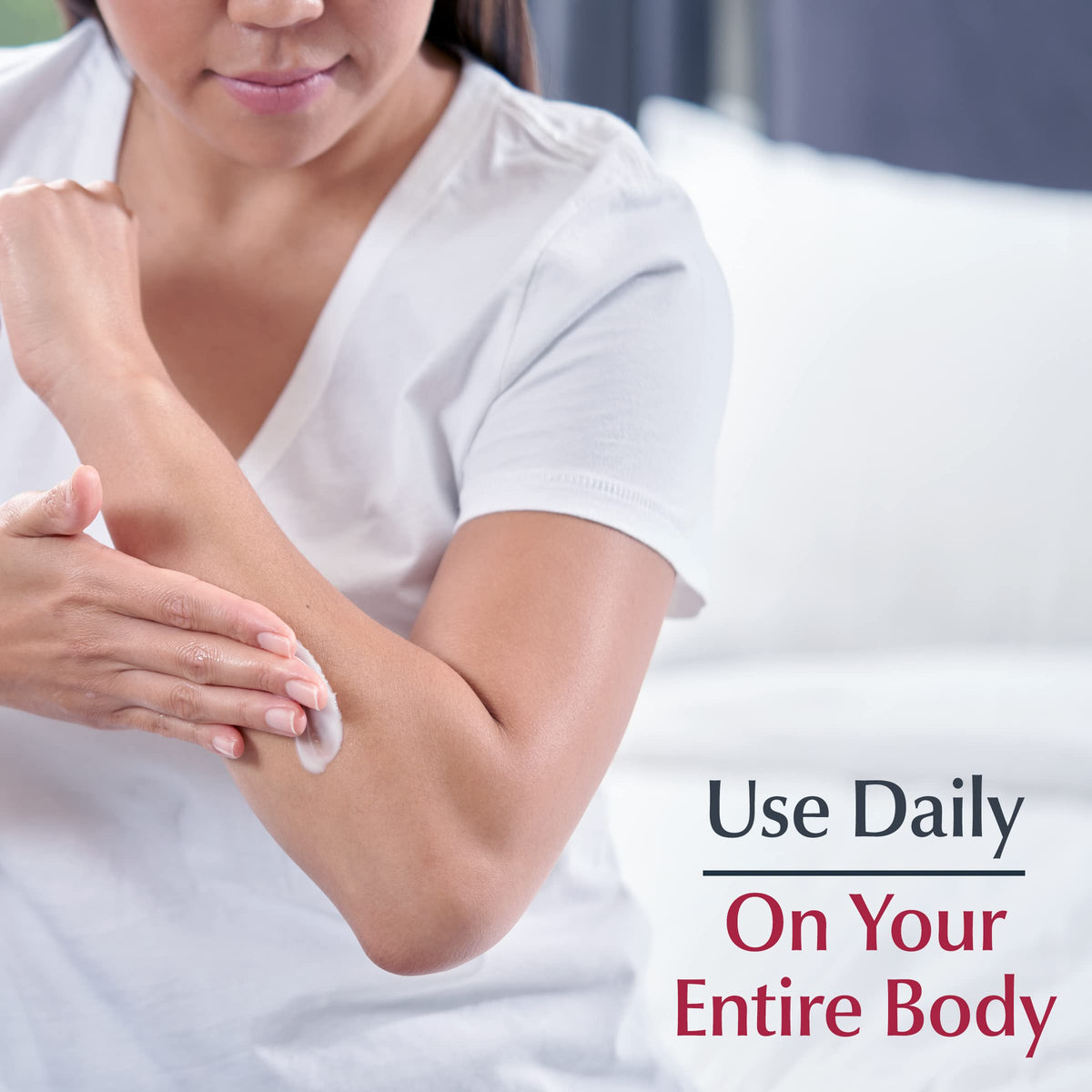 Eucerin being applied on arm for immediate skin hydration benefit