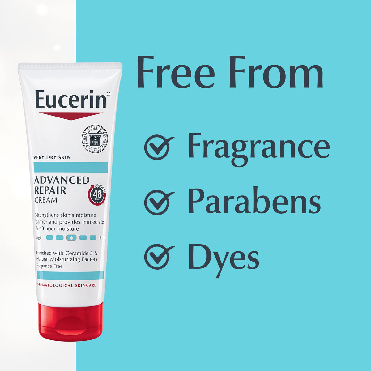 Eucerin on bathroom counter illustrating daily post-shower routine