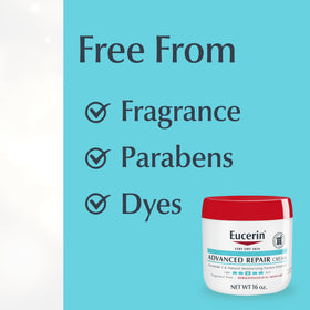 Eucerin jar staged by towel in bathroom to show post-shower use benefit