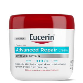 Eucerin jar front view showing label and 16 oz size for reliable hydration