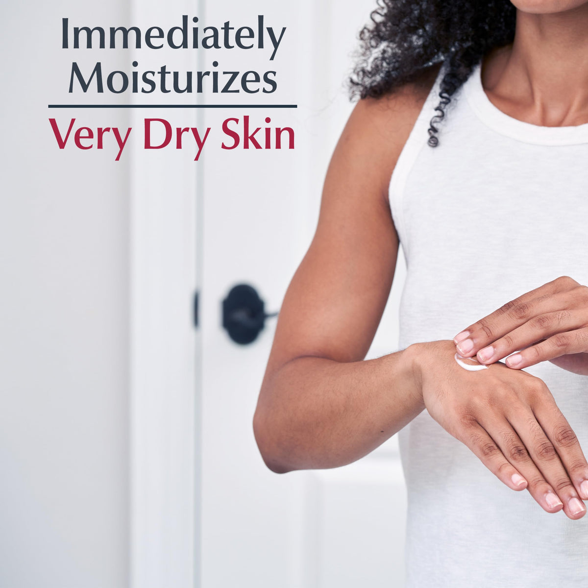 Eucerin label ingredient panel highlighting urea, ceramide, and benefits