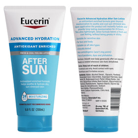Eucerin tube next to hand for scale showing compact travel-friendly size