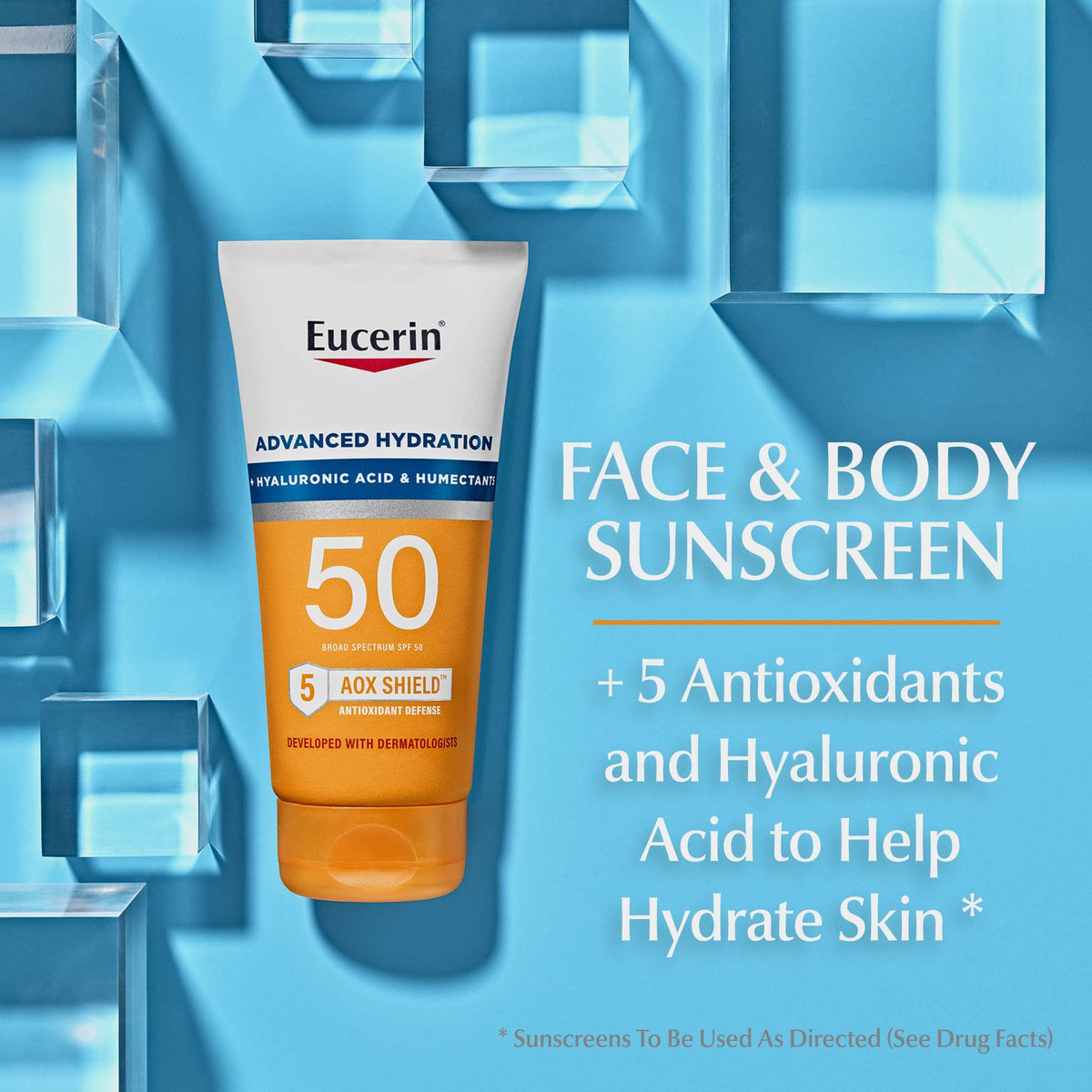 Eucerin Age Defense face bottle front view highlighting SPF 50 and lightweight finish