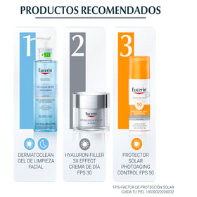 Eucerin applying fluid on face demonstrating easy layering under makeup