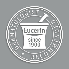 Eucerin bottle in bathroom setting suggesting daily routine use