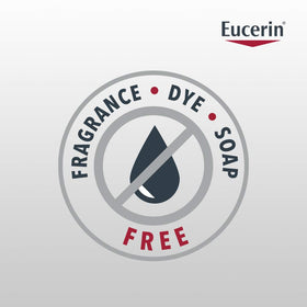 Eucerin bottle in hand for scale showing convenient 13.5 fl oz size