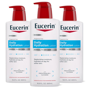Eucerin front packaging showing unscented daily hydration lotion benefit