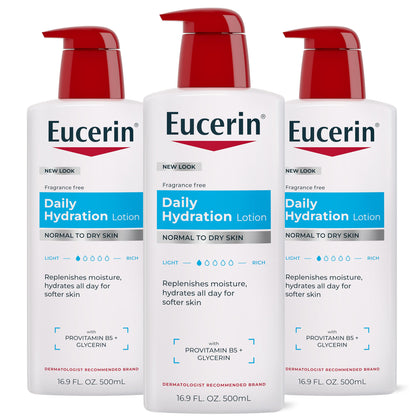 Eucerin front packaging showing unscented daily hydration lotion benefit
