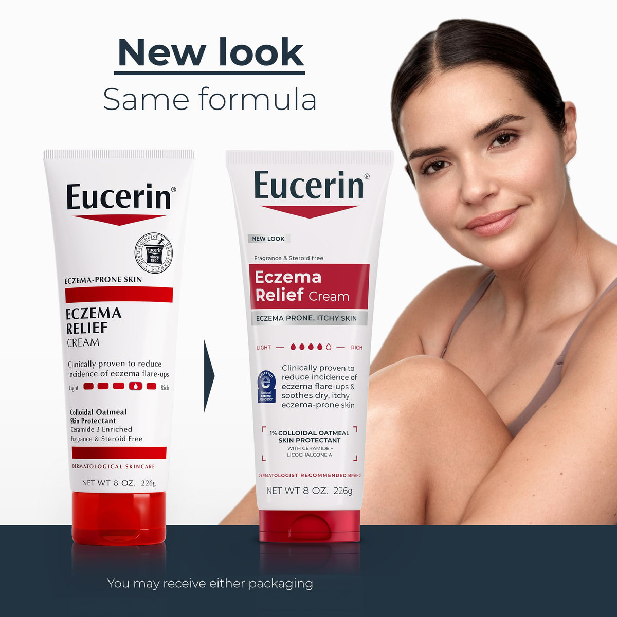 Eucerin back label close-up showing ingredients and usage directions for safety