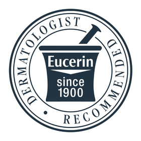 Eucerin applied to model's face as part of a morning skincare routine