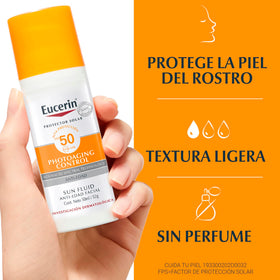 Eucerin sun fluid on hand absorbing quickly to hydrate skin