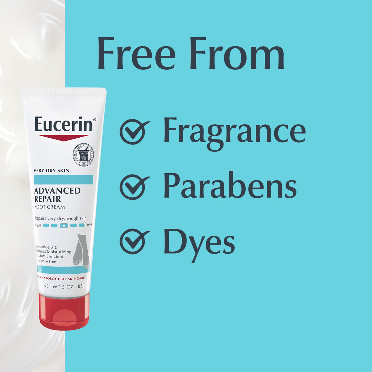 Eucerin cream rubbed into skin illustrating non-greasy finish benefit