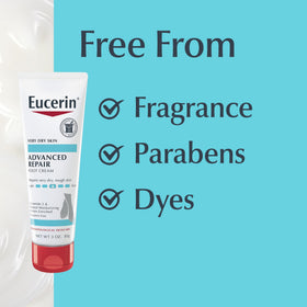 Eucerin cream rubbed into skin illustrating non-greasy finish benefit