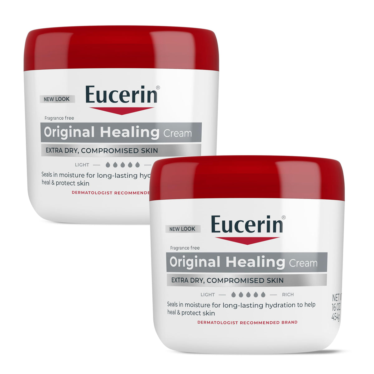 Eucerin jar front view showing unscented label and clear product benefit