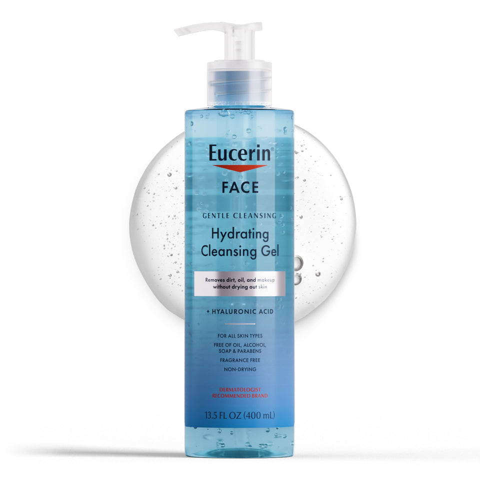Eucerin front packaging 13.5 fl oz showing product and benefit gentle cleansing