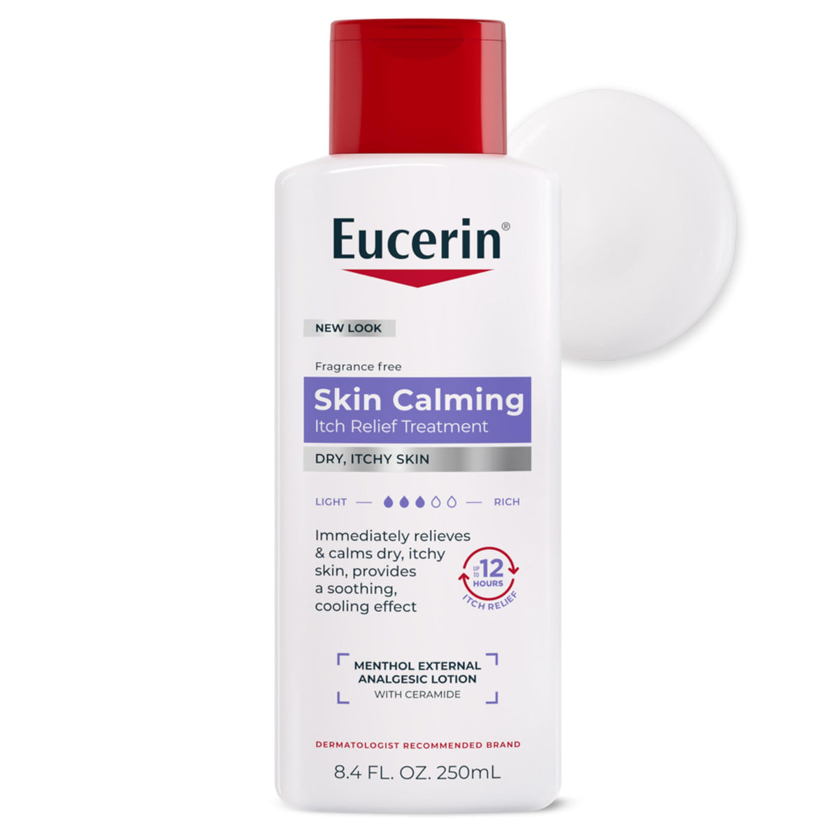 Eucerin front packaging 8.4 fl oz bottle showing product benefits