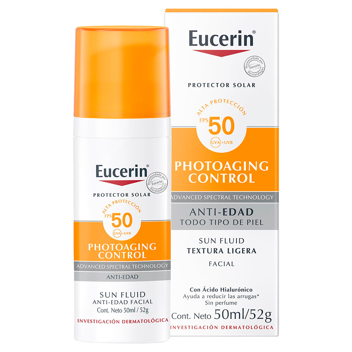 Eucerin front packaging showing SPF50+ and 50 ml for clear protection