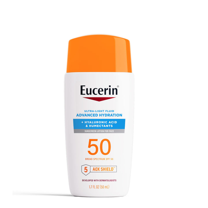 Eucerin front packaging showing SPF 50 and benefits