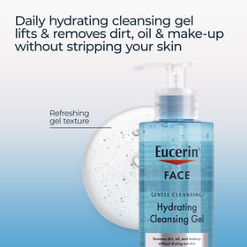 Eucerin gel texture on hand demonstrating soft hydrating lather