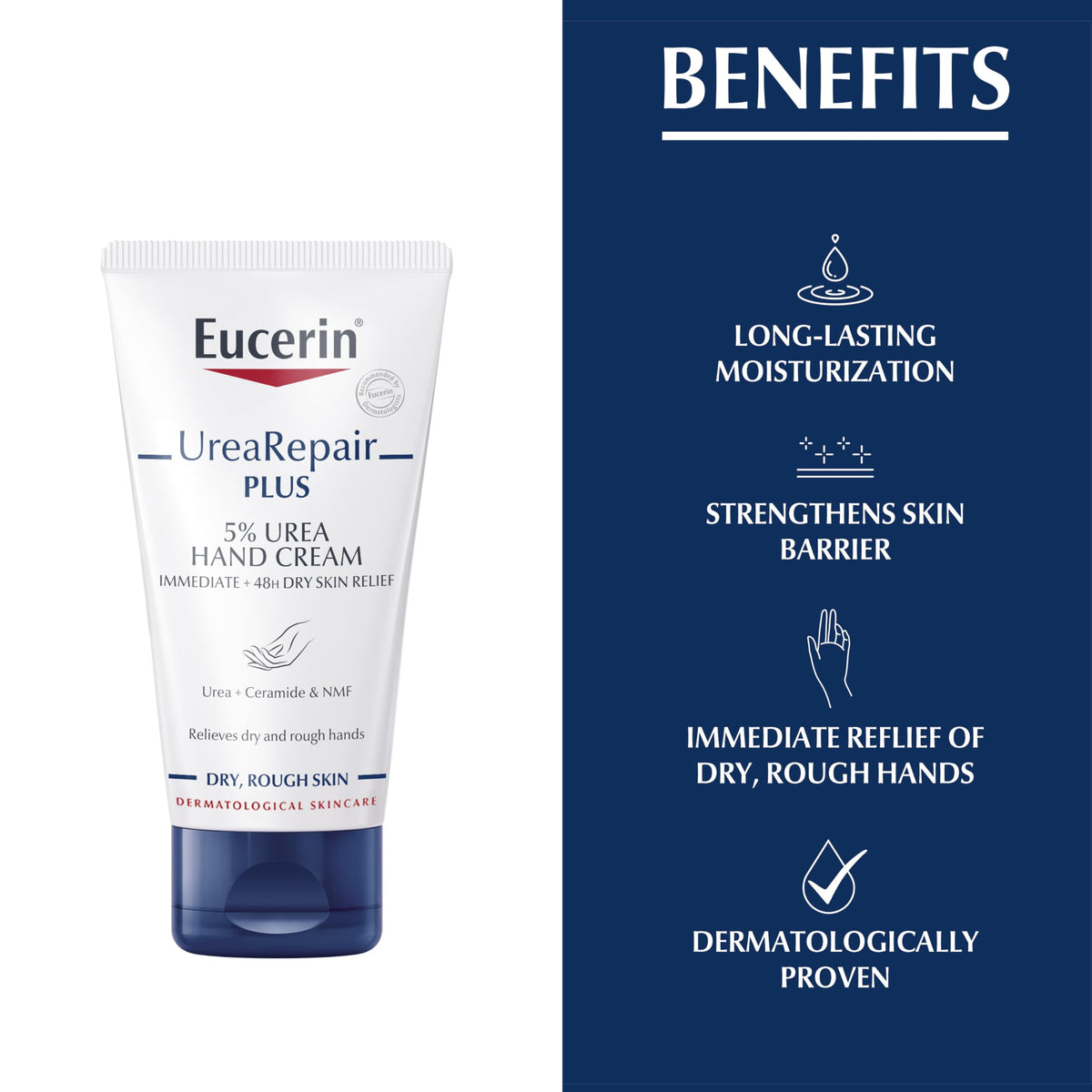 Eucerin 75ml tube next to common items to show portable size benefit