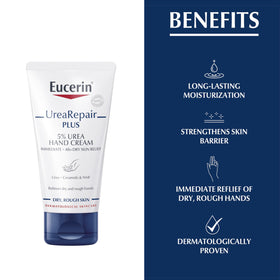 Eucerin 75ml tube next to common items to show portable size benefit