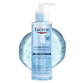 Eucerin front packaging showing bottle and clear gel, promotes gentle cleansing