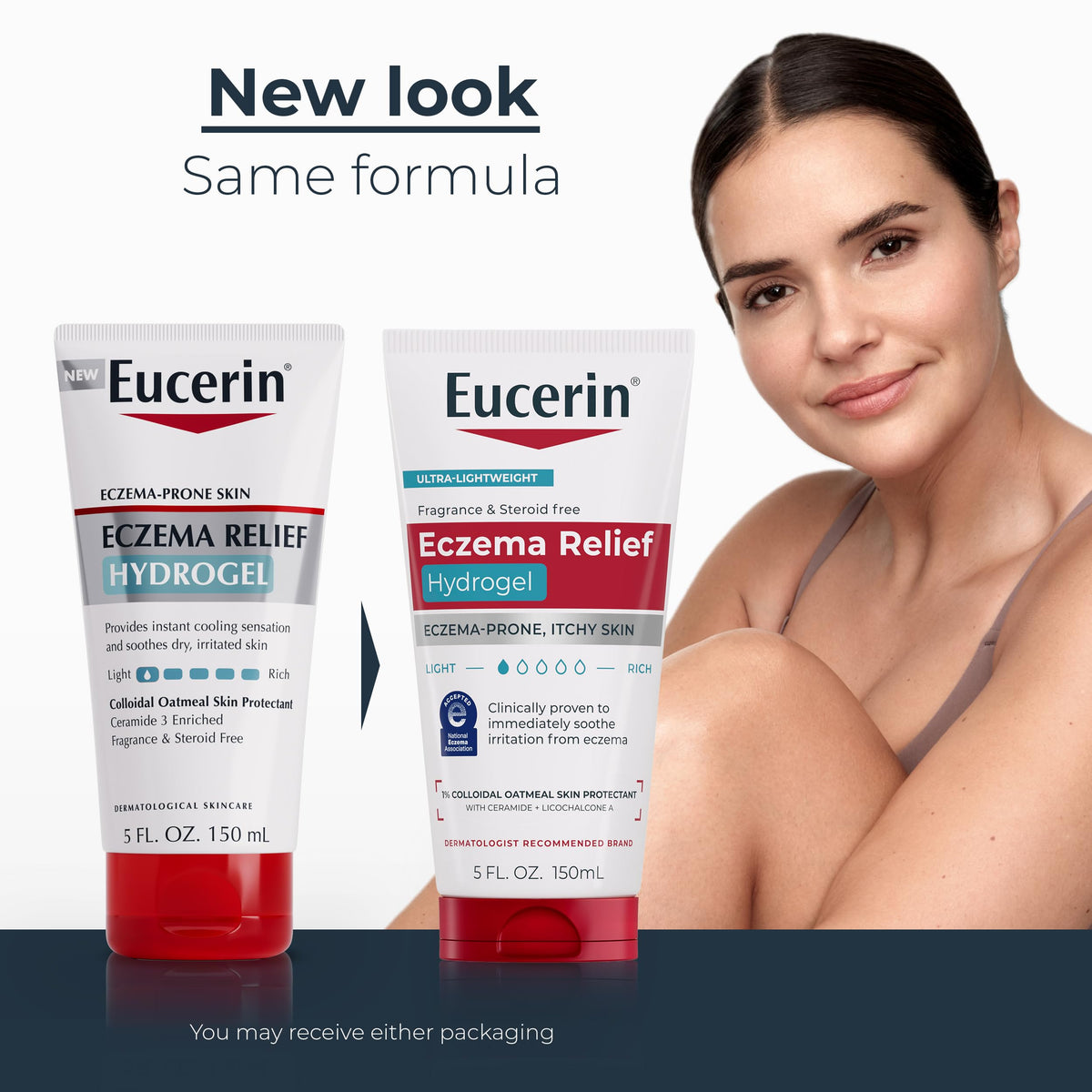 Eucerin gel texture close-up highlighting lightweight, non-greasy hydration benefit