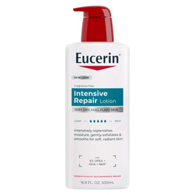 Eucerin front pump bottle showing product and easy dispensing benefit