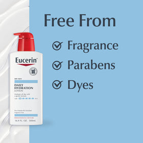 Eucerin label close-up noting non-comedogenic and fragrance-free advantage