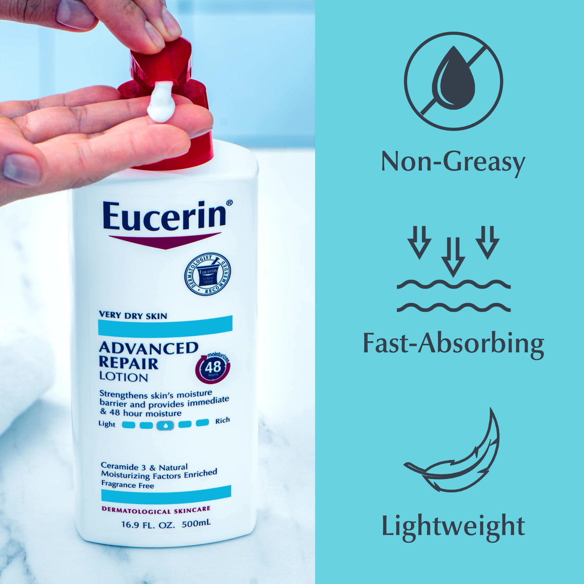 Eucerin lotion pump label detail showing urea and ceramide information