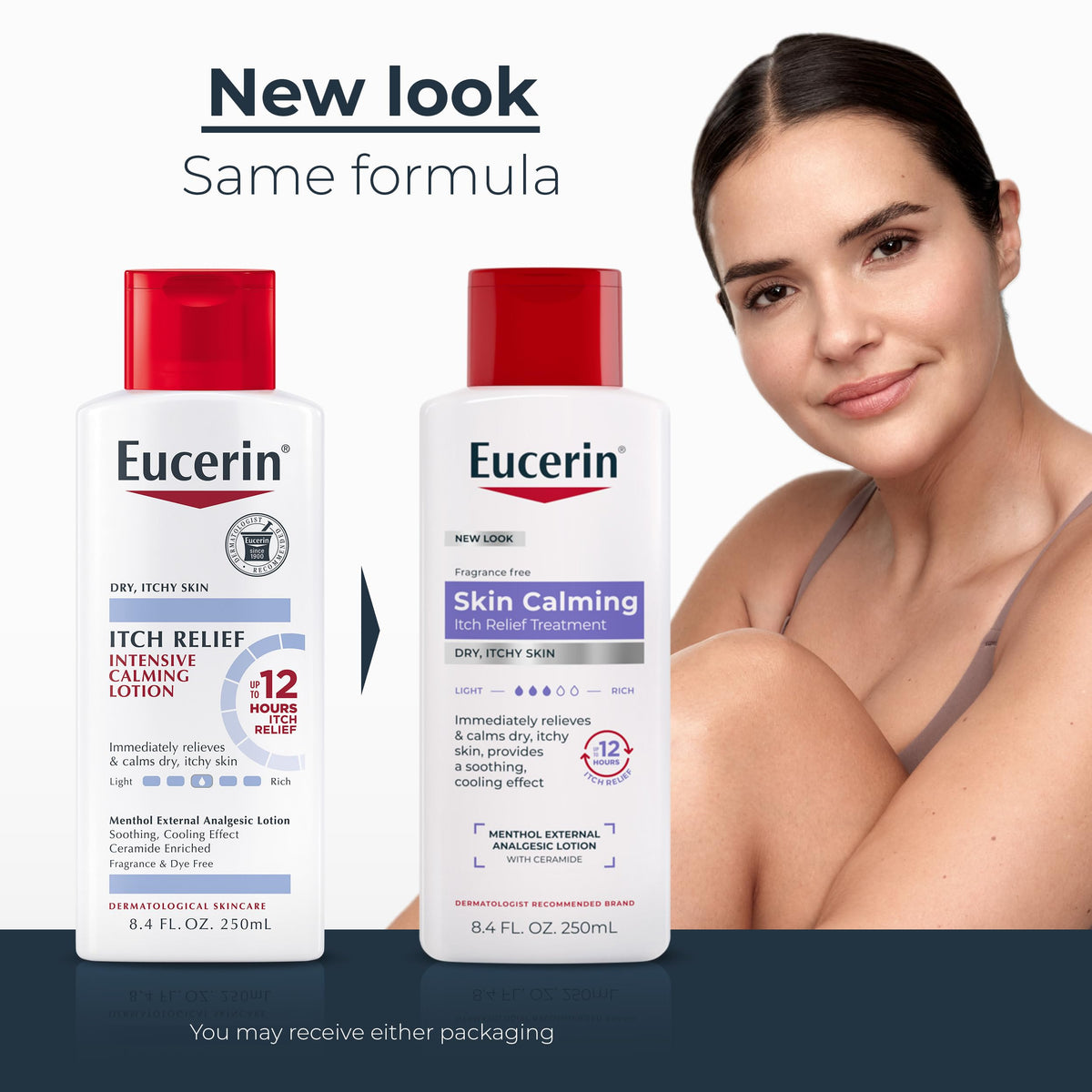 Eucerin pump dispenser close-up highlighting easy, controlled application