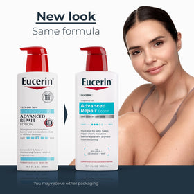 Eucerin pump dispensing lotion illustrating controlled no-mess application benefit
