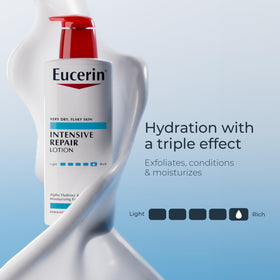 Eucerin pump in hand applying lotion for effortless daily use