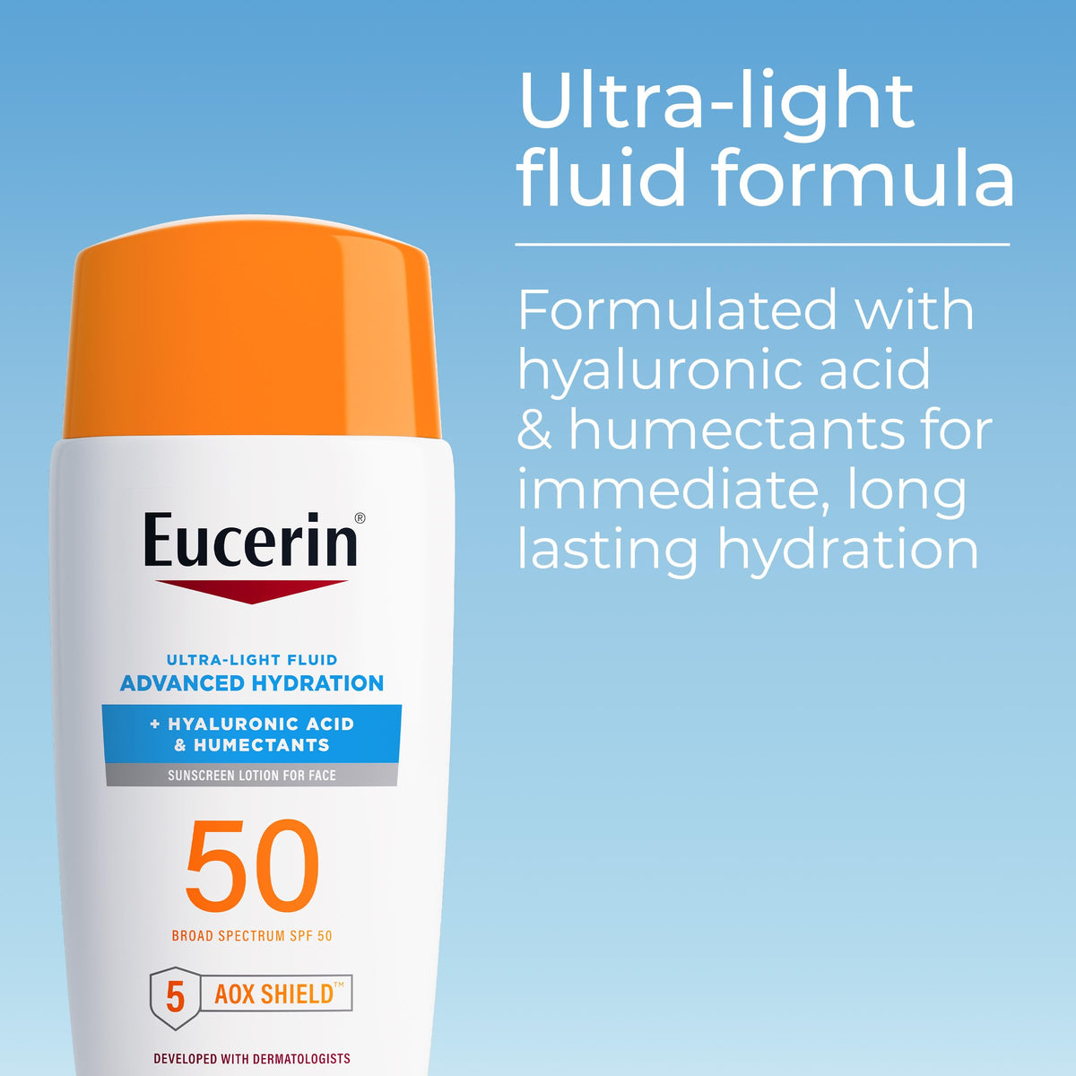 Eucerin pump top and clear label for easy dispensing