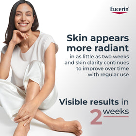Close-up of Eucerin label highlighting Thiamidol and key ingredients for trust