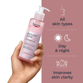 Eucerin radiant tone label close-up showing AHA complex ingredients list