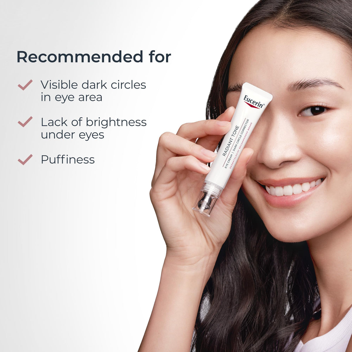 Eucerin tube on bathroom counter styled in a bright daily-care scene