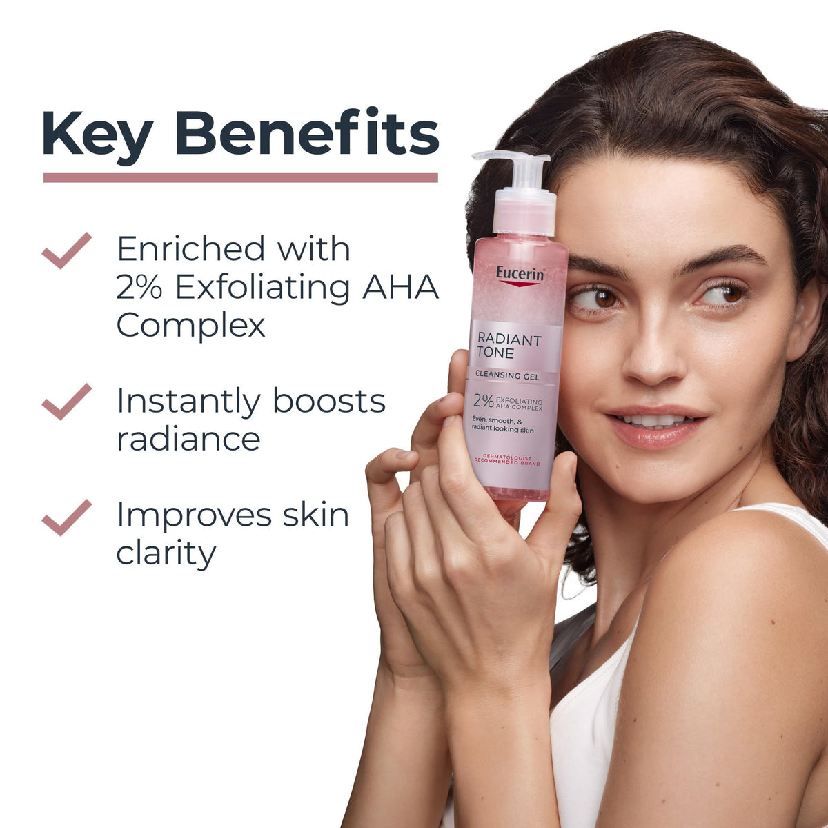 Eucerin radiant tone pump dispensing gel demonstrating easy controlled use