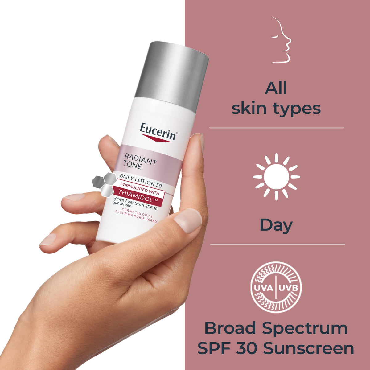 Eucerin next to coin for size comparison, portable 1.7 fl oz convenience