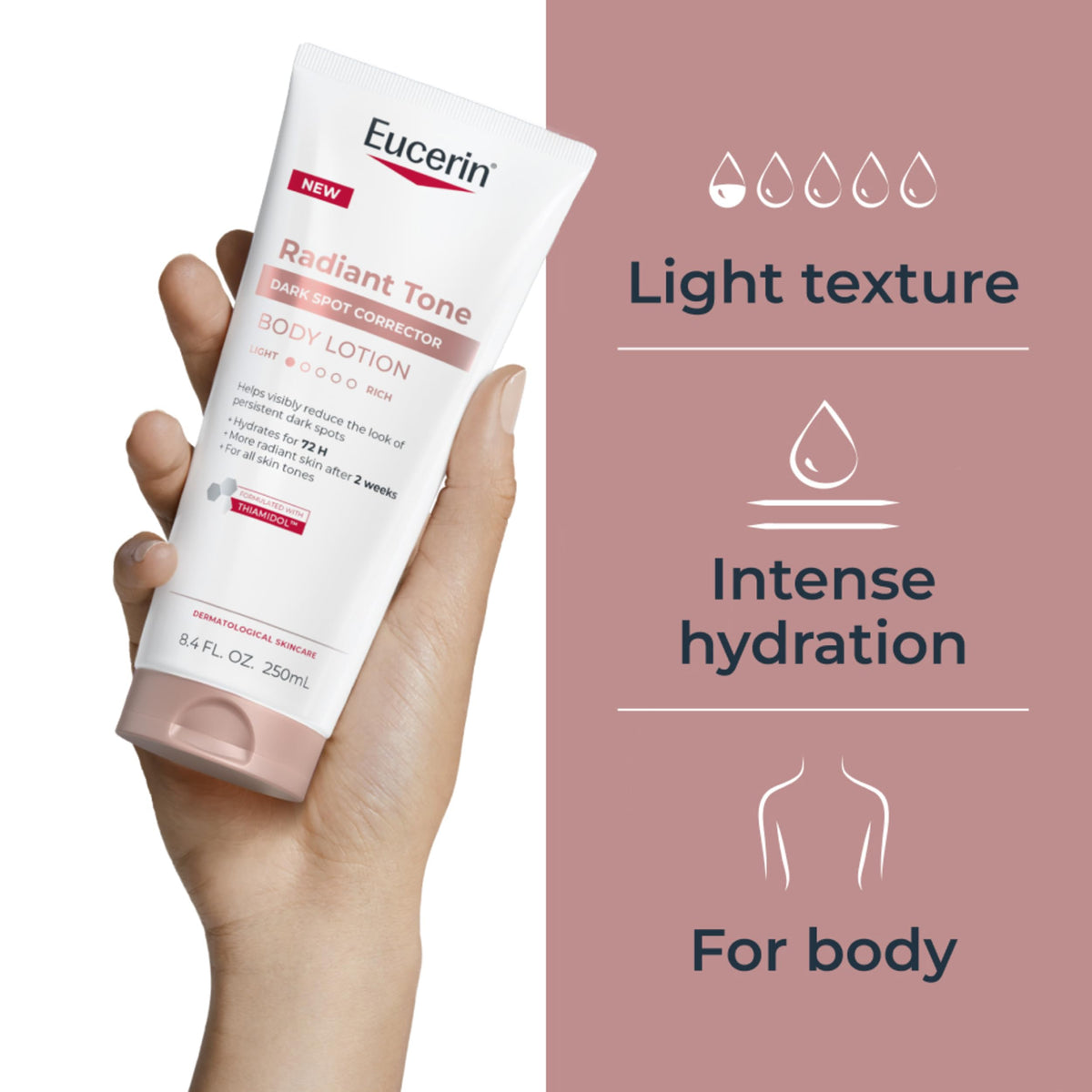 Eucerin lotion texture swatch demonstrating lightweight absorption benefit