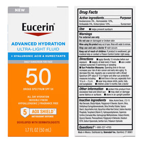 Eucerin bottle next to a ruler illustrating 1.7 fl oz