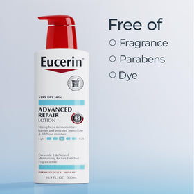 Eucerin bottle in hand for size comparison and travel-friendly perspective