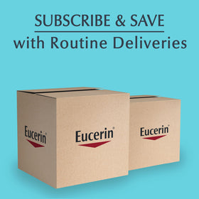 Eucerin bottles held in hand for scale to show 16.9 fluid ounce size