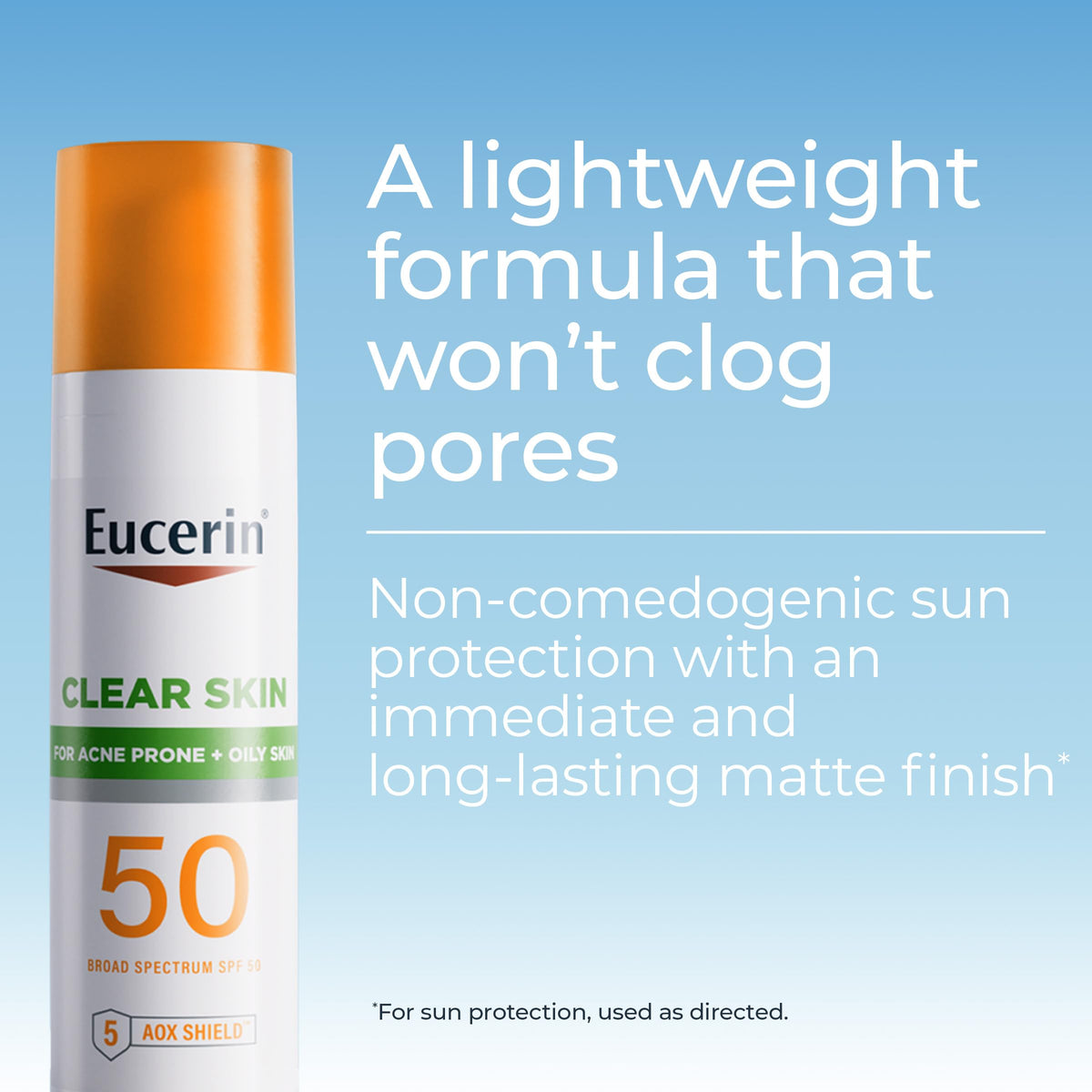 Model with matte complexion after applying Eucerin sunscreen illustrating shine control