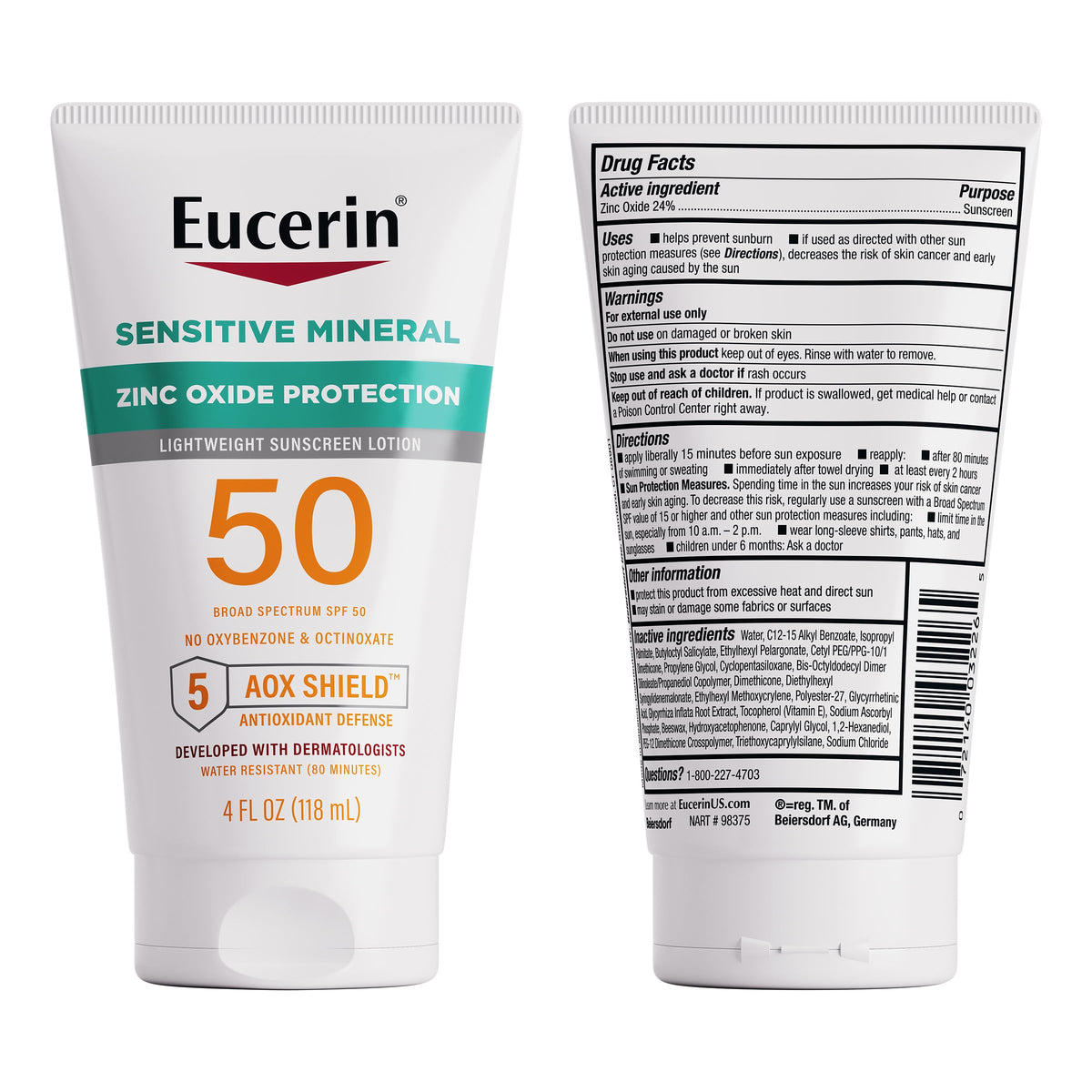 Dermatologist holding Eucerin tube implying dermatologist-developed, clinically tested safety