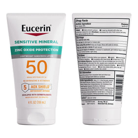 Dermatologist holding Eucerin tube implying dermatologist-developed, clinically tested safety